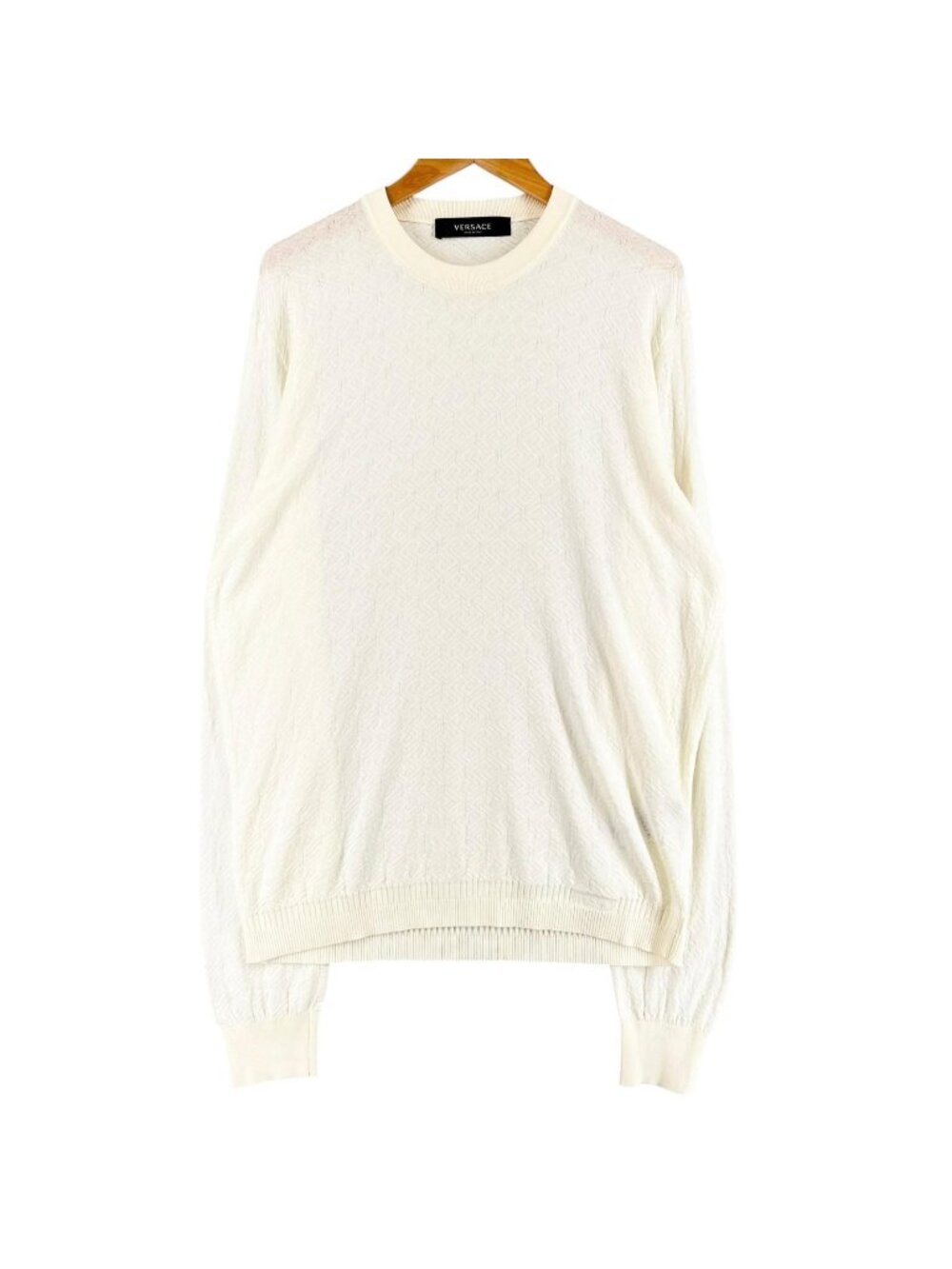 Versace Silk Cotton Crew Neck Long Sleeve Knit Ivory 48 Sweater